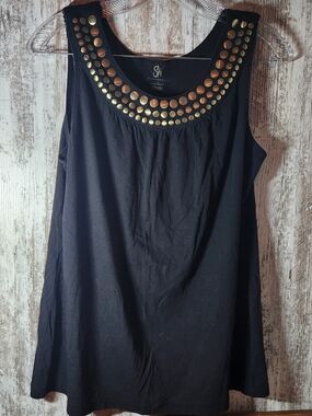 Studio Works Black Tank with Gold-Tone Stud Collar Size M